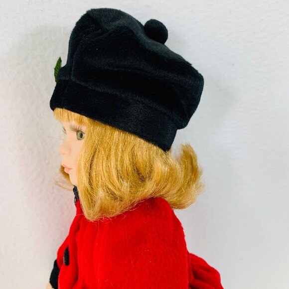 Vintage Christmas Porcelain Doll Red Coat Holiday Mantel Decor - Picture 8 of 9